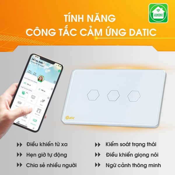 Công Tắc Cảm Ứng Datic - 3 Nút Màu Trắng 6 cong tac cam ung wifi datic 31