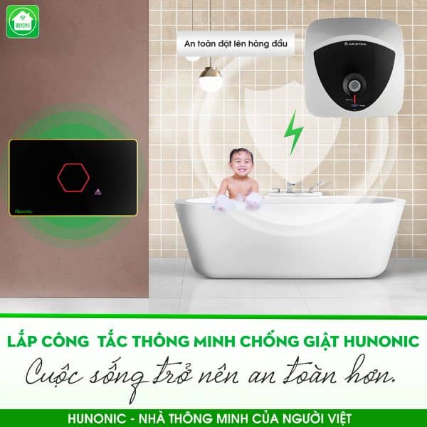 Công Tắc Chống Giật Bình Nóng Lạnh Datic Màu Đen 5 Công tắc chống giật hunonic
