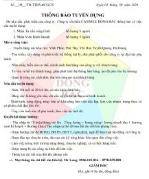 THÔNG BÁO TUYỂN DỤNG THÁNG 08.2024